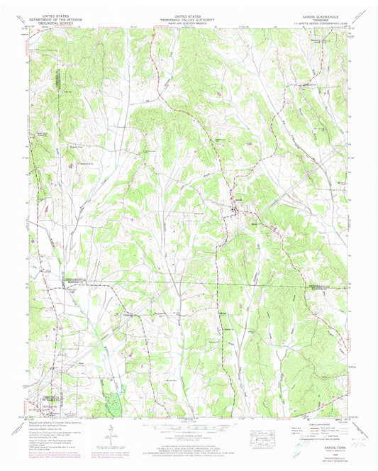 Classic USGS Sardis Tennessee 7.5'x7.5' Topo Map Image