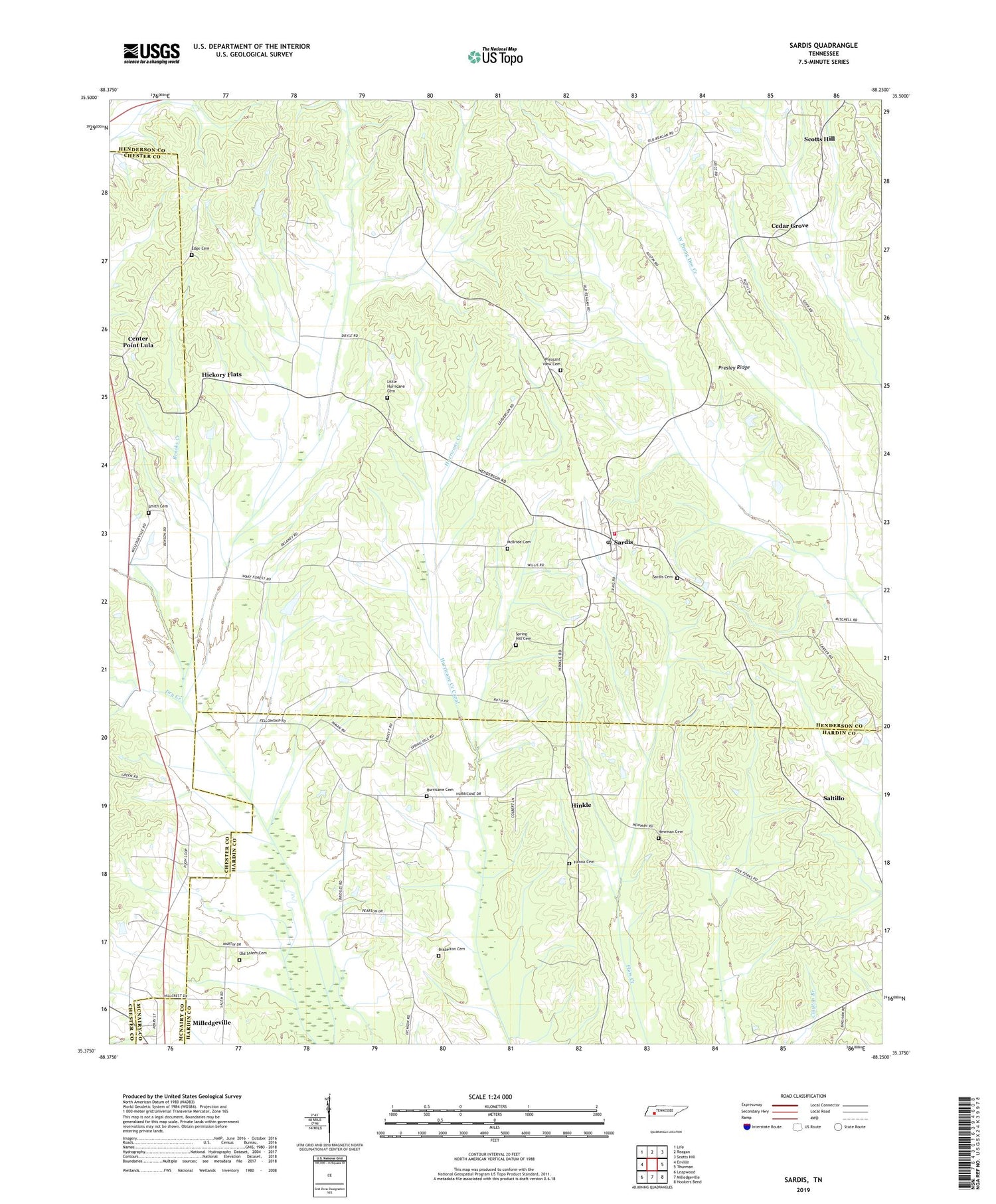 Sardis Tennessee US Topo Map Image