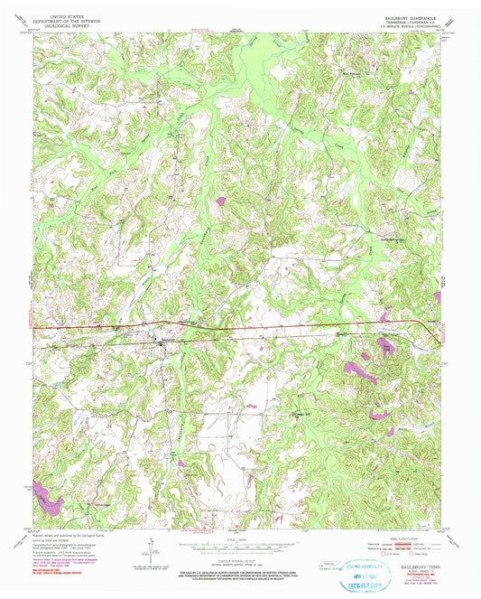Classic USGS Saulsbury Tennessee 7.5'x7.5' Topo Map Image