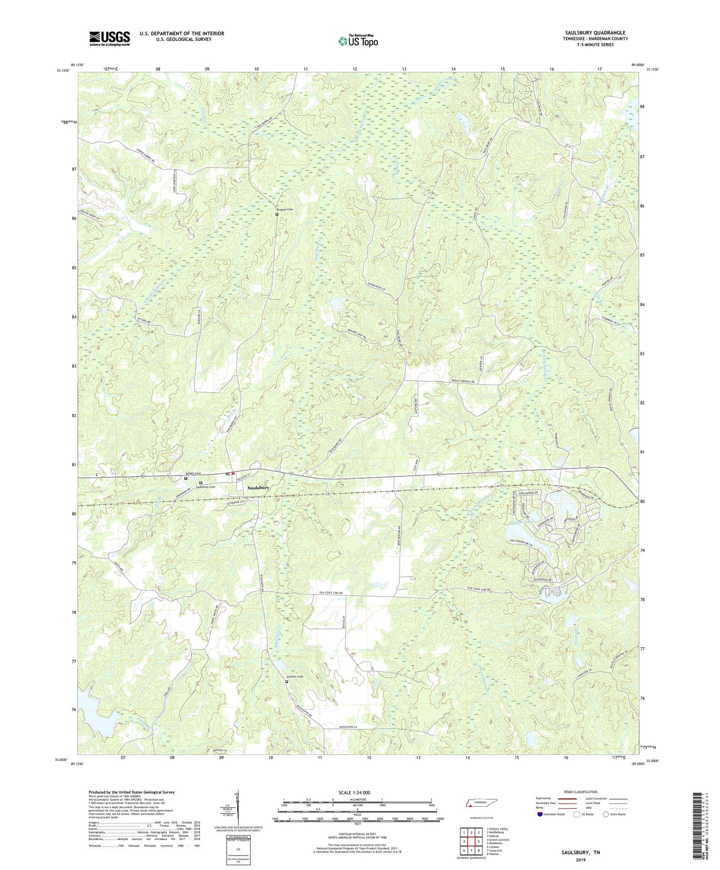 Saulsbury Tennessee US Topo Map Image
