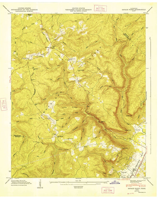 Classic USGS Savage Point Tennessee 7.5'x7.5' Topo Map Image