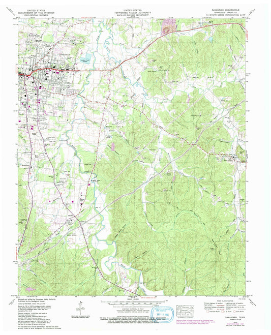 Classic USGS Savannah Tennessee 7.5'x7.5' Topo Map Image