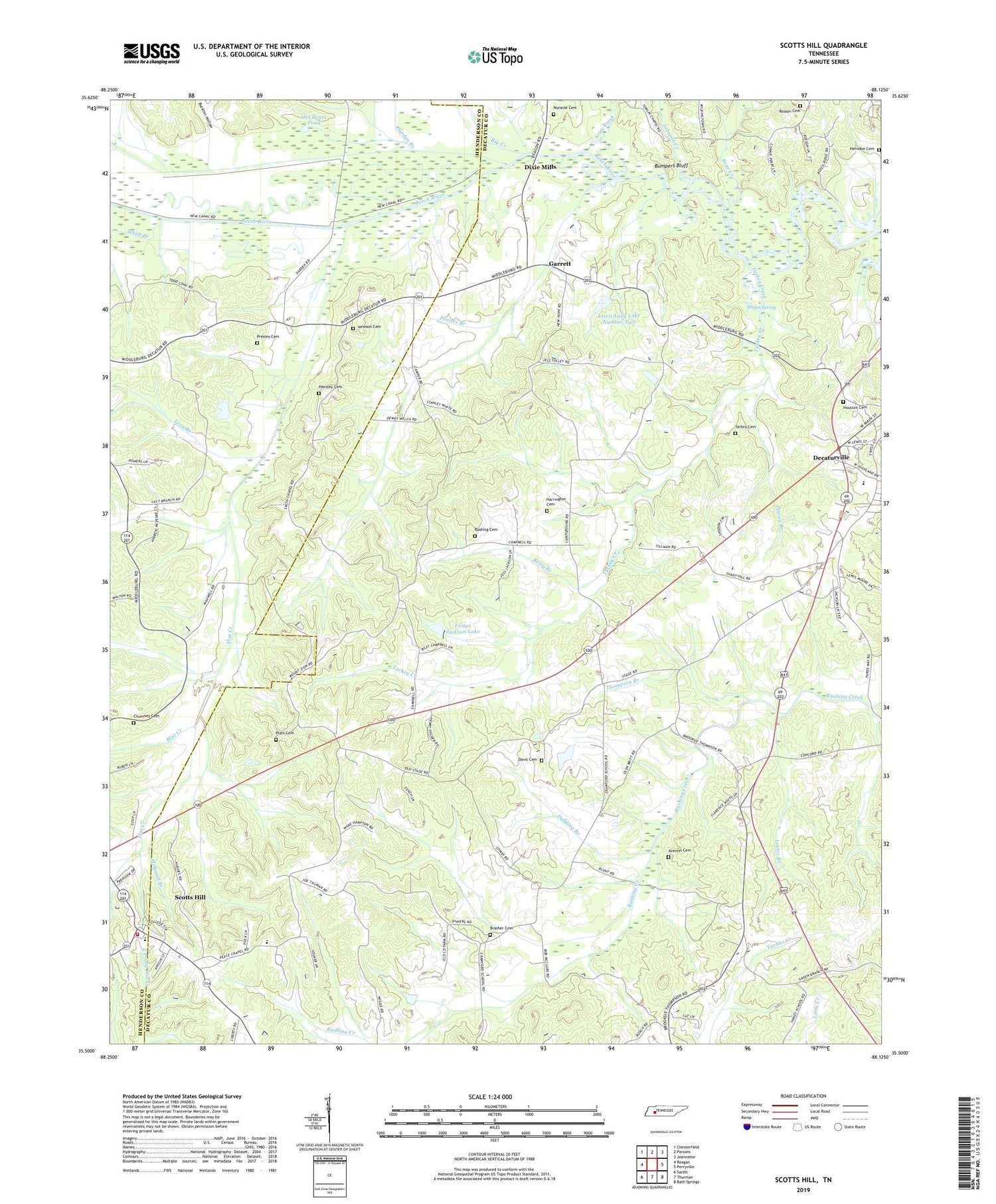 Scotts Hill Tennessee US Topo Map Image