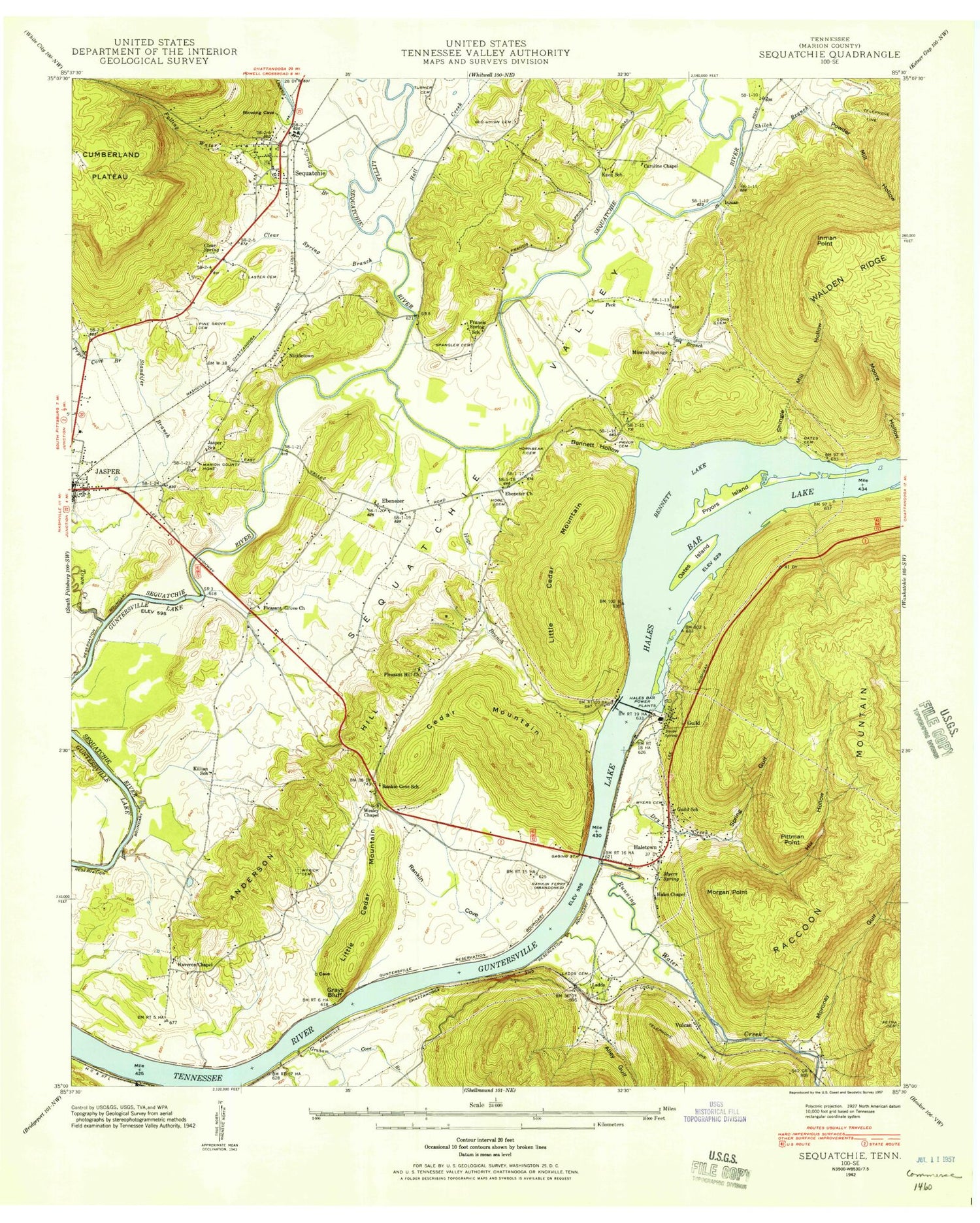 Classic USGS Sequatchie Tennessee 7.5'x7.5' Topo Map Image