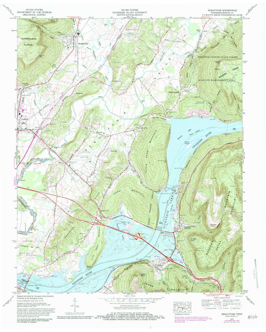Classic USGS Sequatchie Tennessee 7.5'x7.5' Topo Map Image