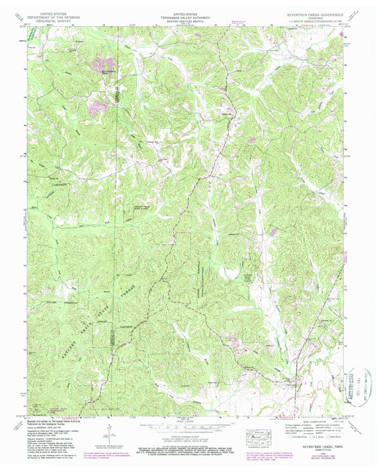 Classic USGS Seventeen Creek Tennessee 7.5'x7.5' Topo Map Image