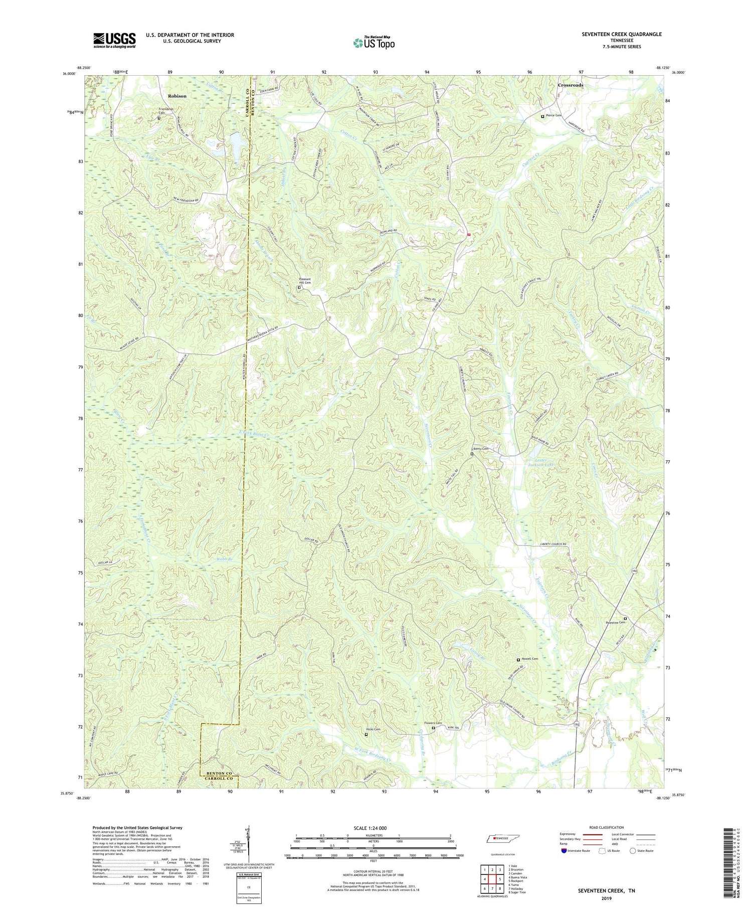 Seventeen Creek Tennessee US Topo Map Image