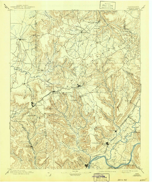Historic 1895 Sewanee Tennessee 30'x30' Topo Map Image
