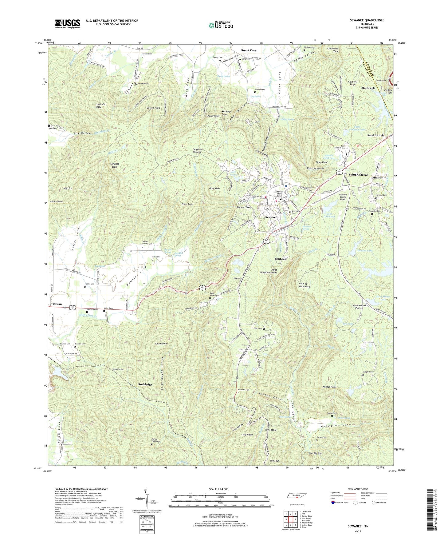 Sewanee Tennessee US Topo Map Image