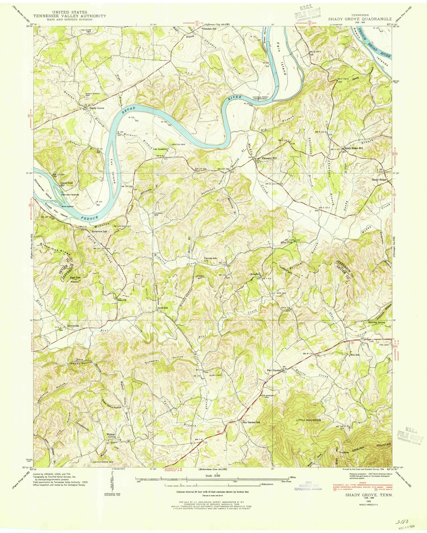 Classic USGS Shady Grove Tennessee 7.5'x7.5' Topo Map Image