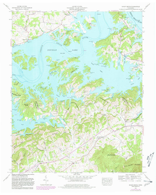 Classic USGS Shady Grove Tennessee 7.5'x7.5' Topo Map Image