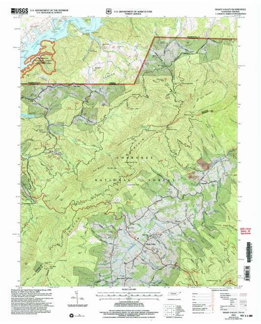 Classic USGS Shady Valley Tennessee 7.5'x7.5' Topo Map Image