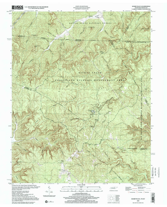 Classic USGS Sharp Place Tennessee 7.5'x7.5' Topo Map Image