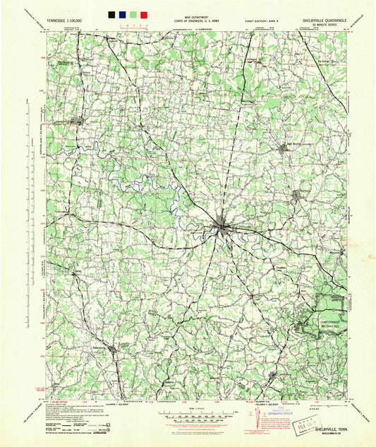 Historic 1944 Shelbyville Tennessee 30'x30' Topo Map Image