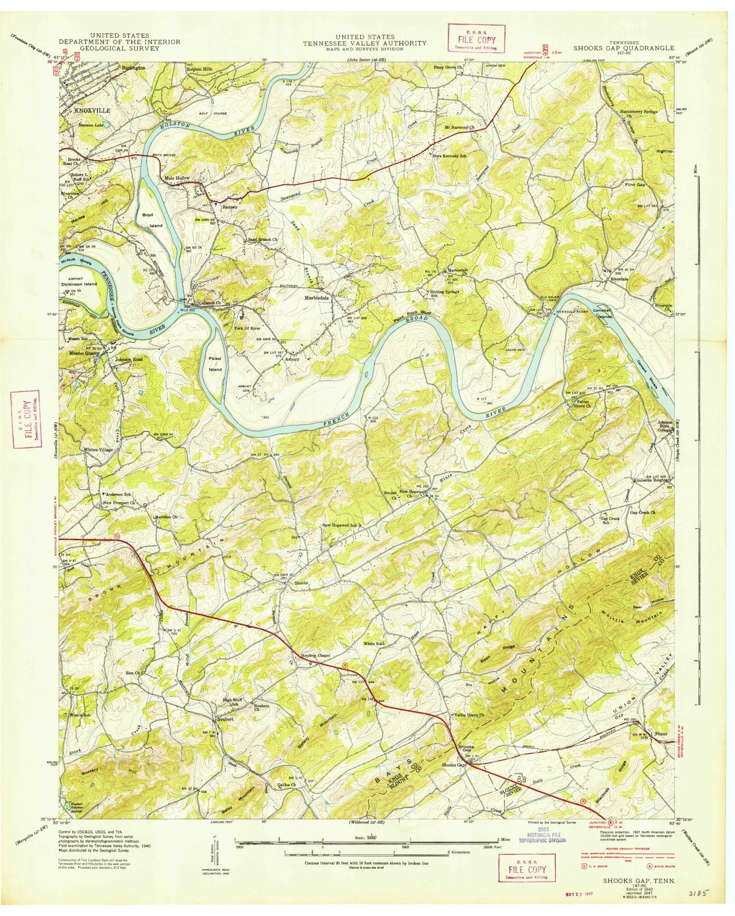 Classic USGS Shooks Gap Tennessee 7.5'x7.5' Topo Map Image