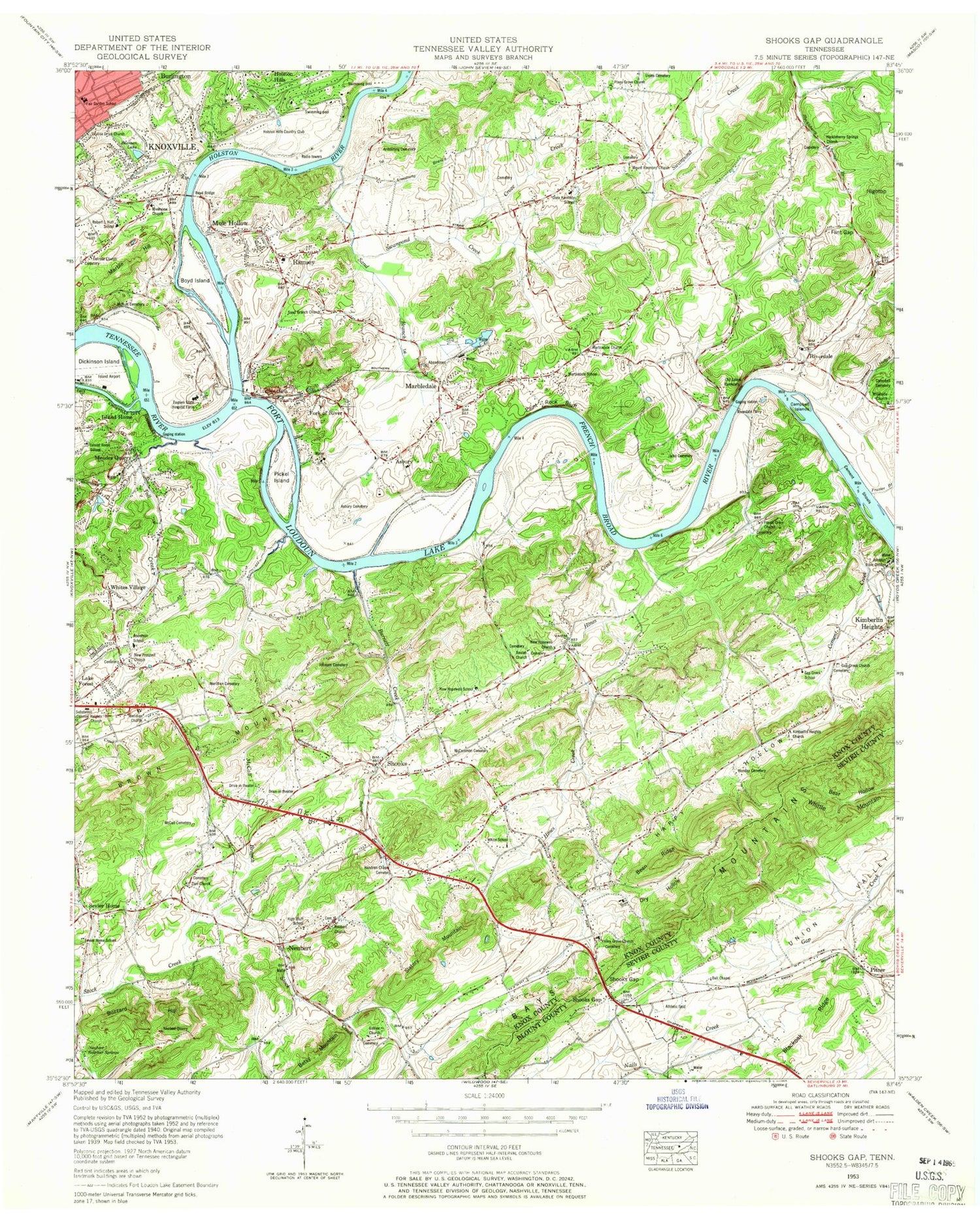 Classic USGS Shooks Gap Tennessee 7.5'x7.5' Topo Map Image