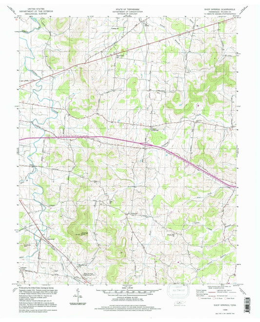 Classic USGS Shop Springs Tennessee 7.5'x7.5' Topo Map Image