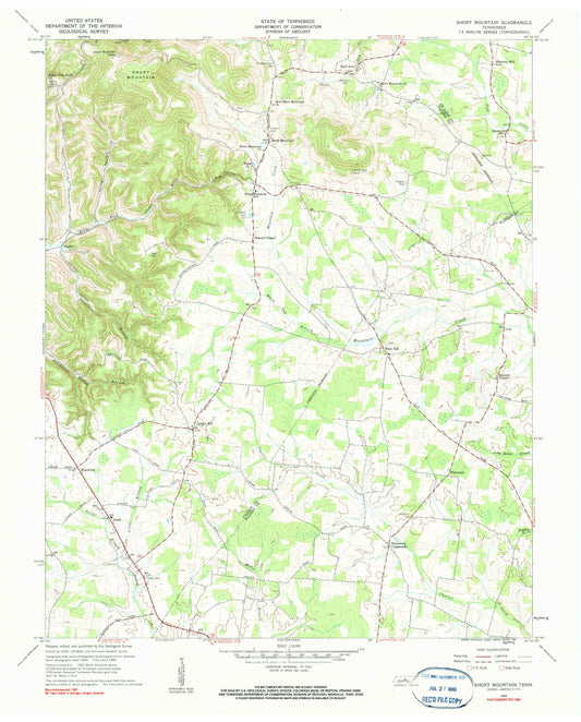 Classic USGS Short Mountain Tennessee 7.5'x7.5' Topo Map Image