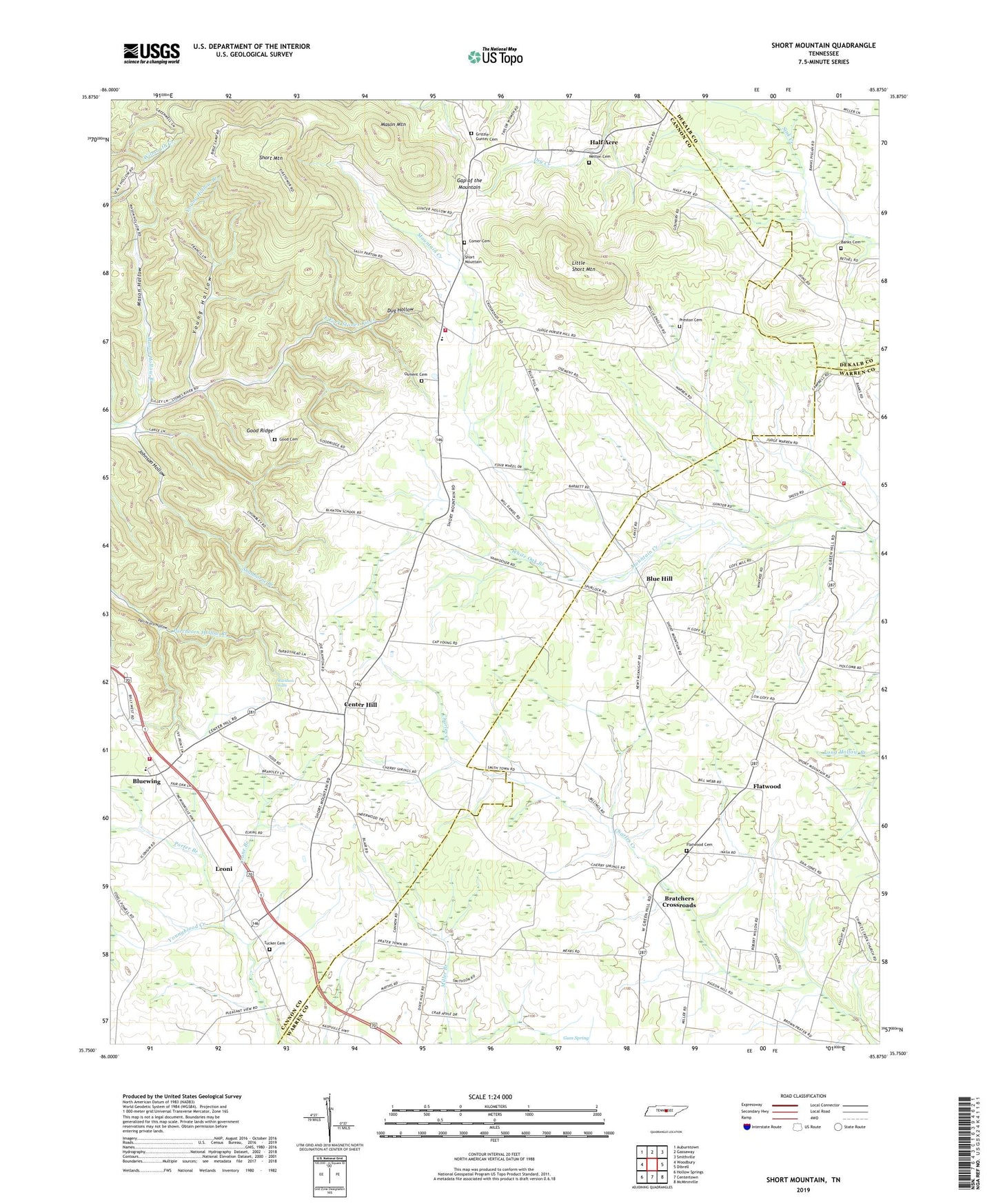 Short Mountain Tennessee US Topo Map Image