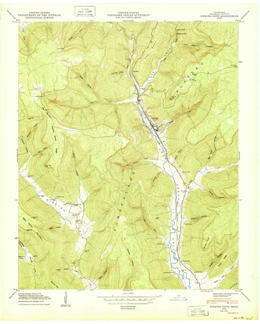 Classic USGS Sinking Cove Tennessee 7.5'x7.5' Topo Map Image