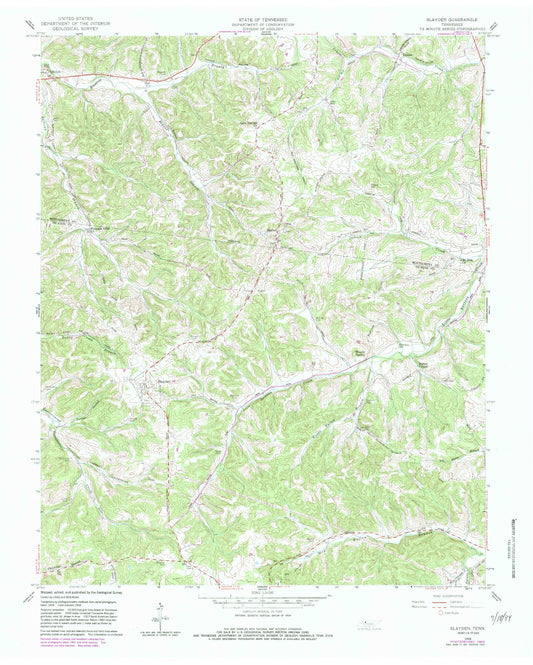 Classic USGS Slayden Tennessee 7.5'x7.5' Topo Map Image