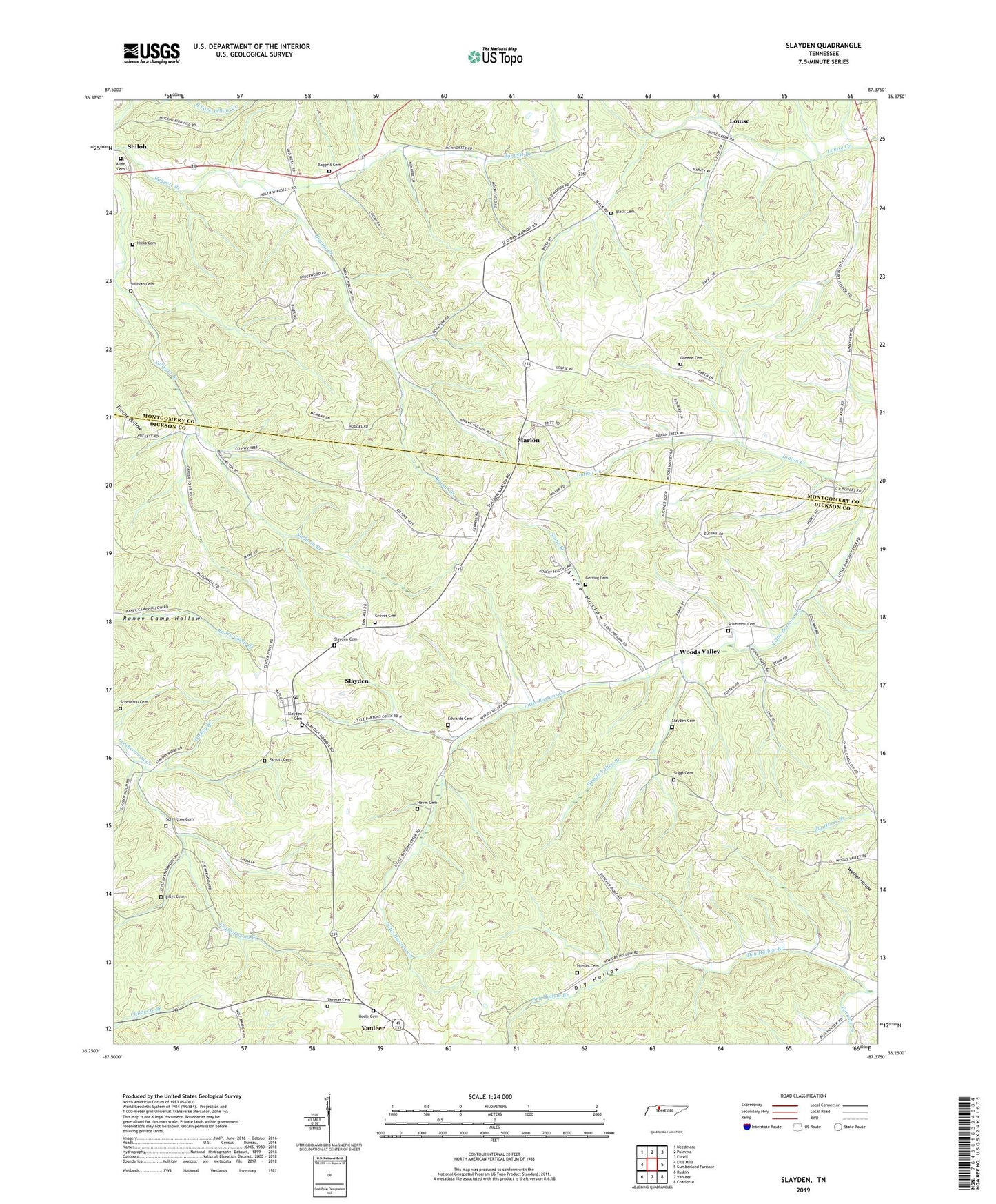 Slayden Tennessee US Topo Map Image