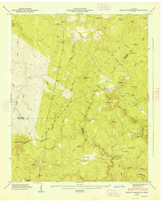 Classic USGS Smartt Mountain Tennessee 7.5'x7.5' Topo Map Image