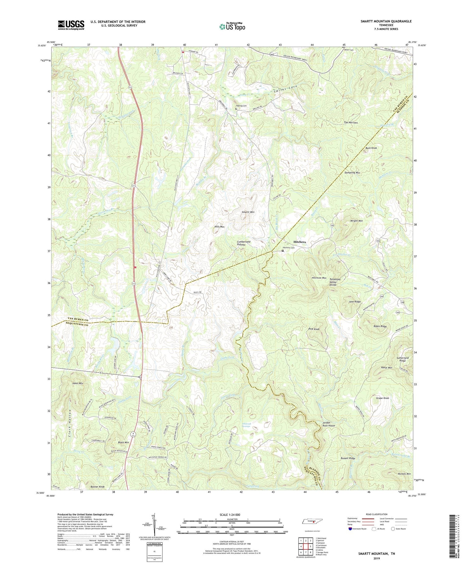 Smartt Mountain Tennessee US Topo Map Image