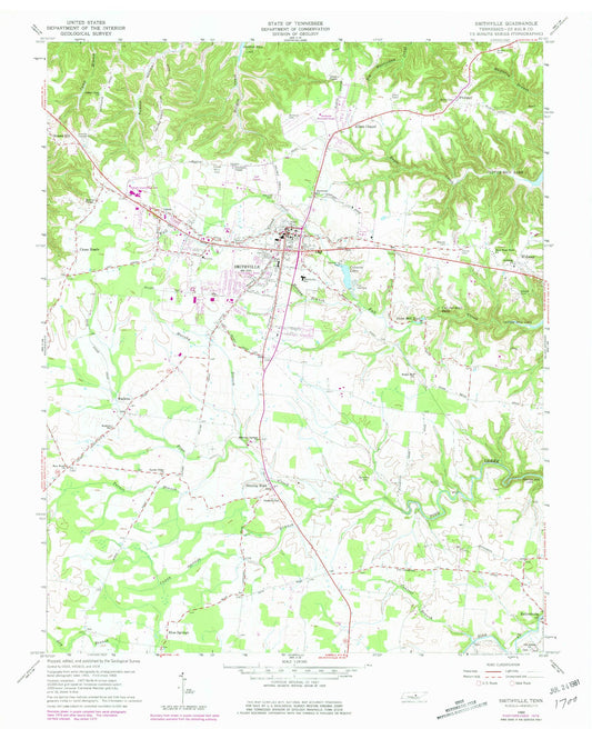 Classic USGS Smithville Tennessee 7.5'x7.5' Topo Map Image