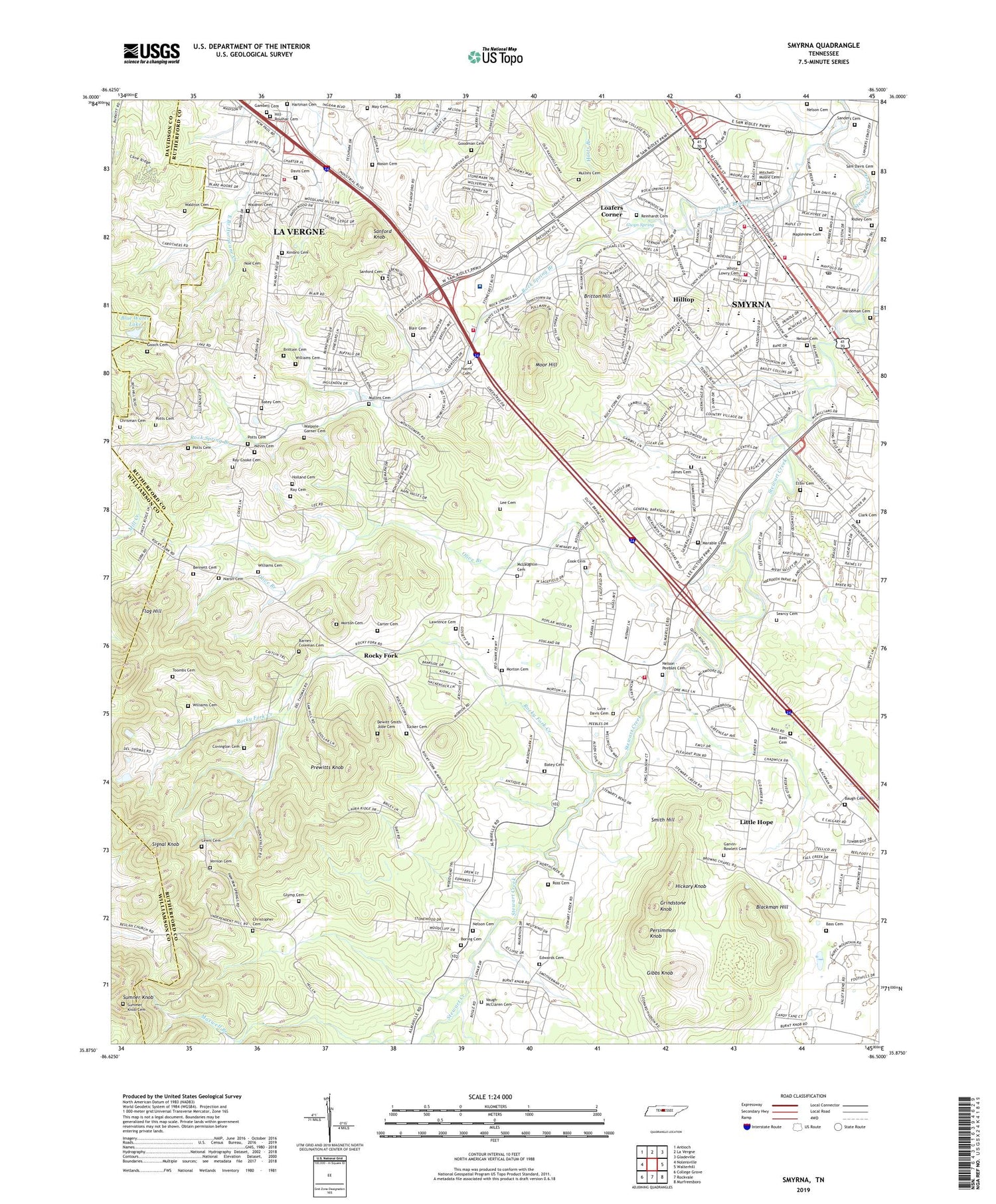 Smyrna Tennessee US Topo Map Image