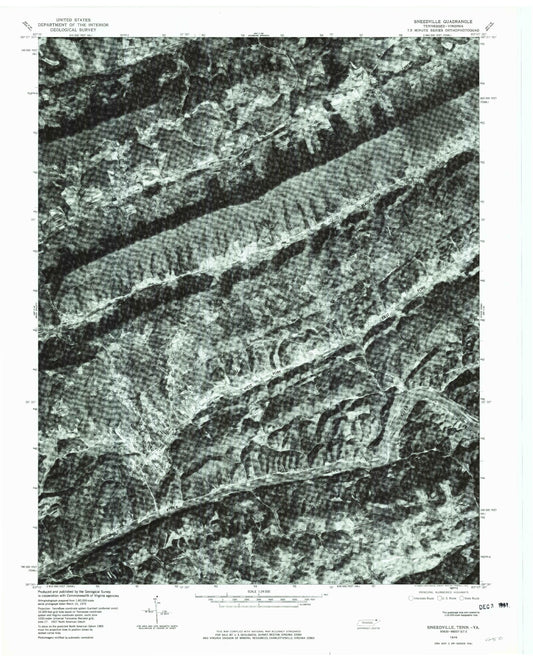 Classic USGS Sneedville Tennessee 7.5'x7.5' Topo Map Image