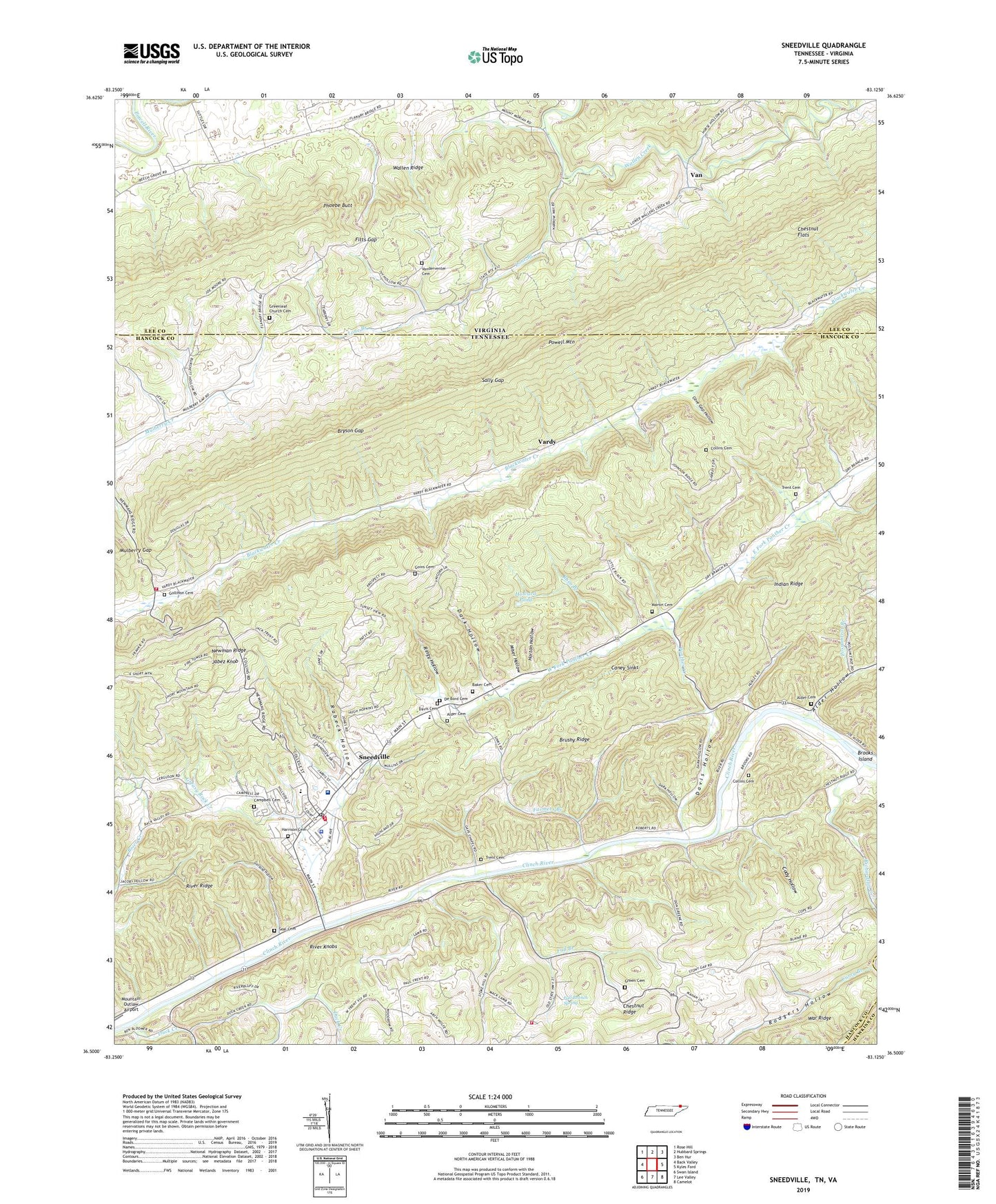 Sneedville Tennessee US Topo Map Image