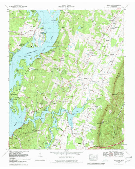 Classic USGS Snow Hill Tennessee 7.5'x7.5' Topo Map Image