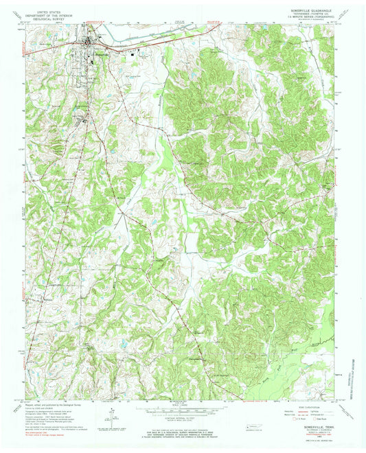 Classic USGS Somerville Tennessee 7.5'x7.5' Topo Map Image