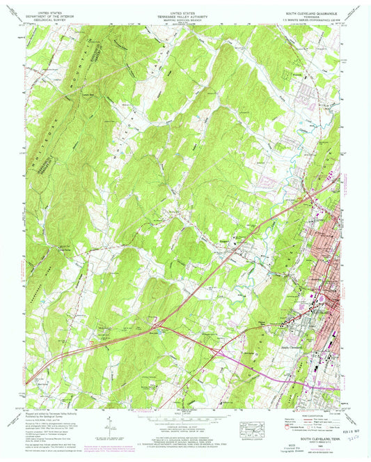 Classic USGS South Cleveland Tennessee 7.5'x7.5' Topo Map Image