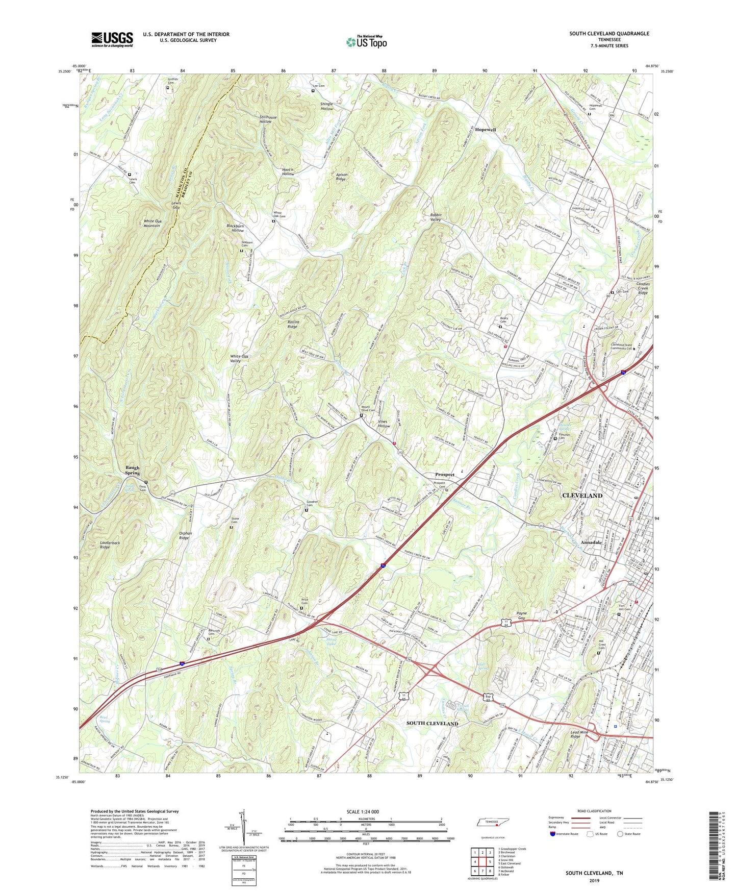 South Cleveland Tennessee US Topo Map Image