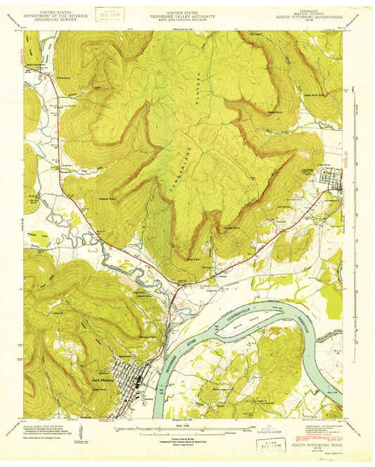 Classic USGS South Pittsburg Tennessee 7.5'x7.5' Topo Map Image