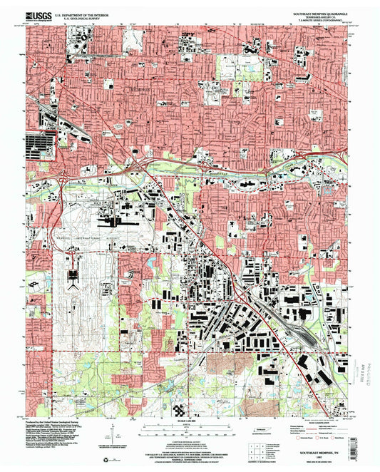 Classic USGS Southeast Memphis Tennessee 7.5'x7.5' Topo Map Image