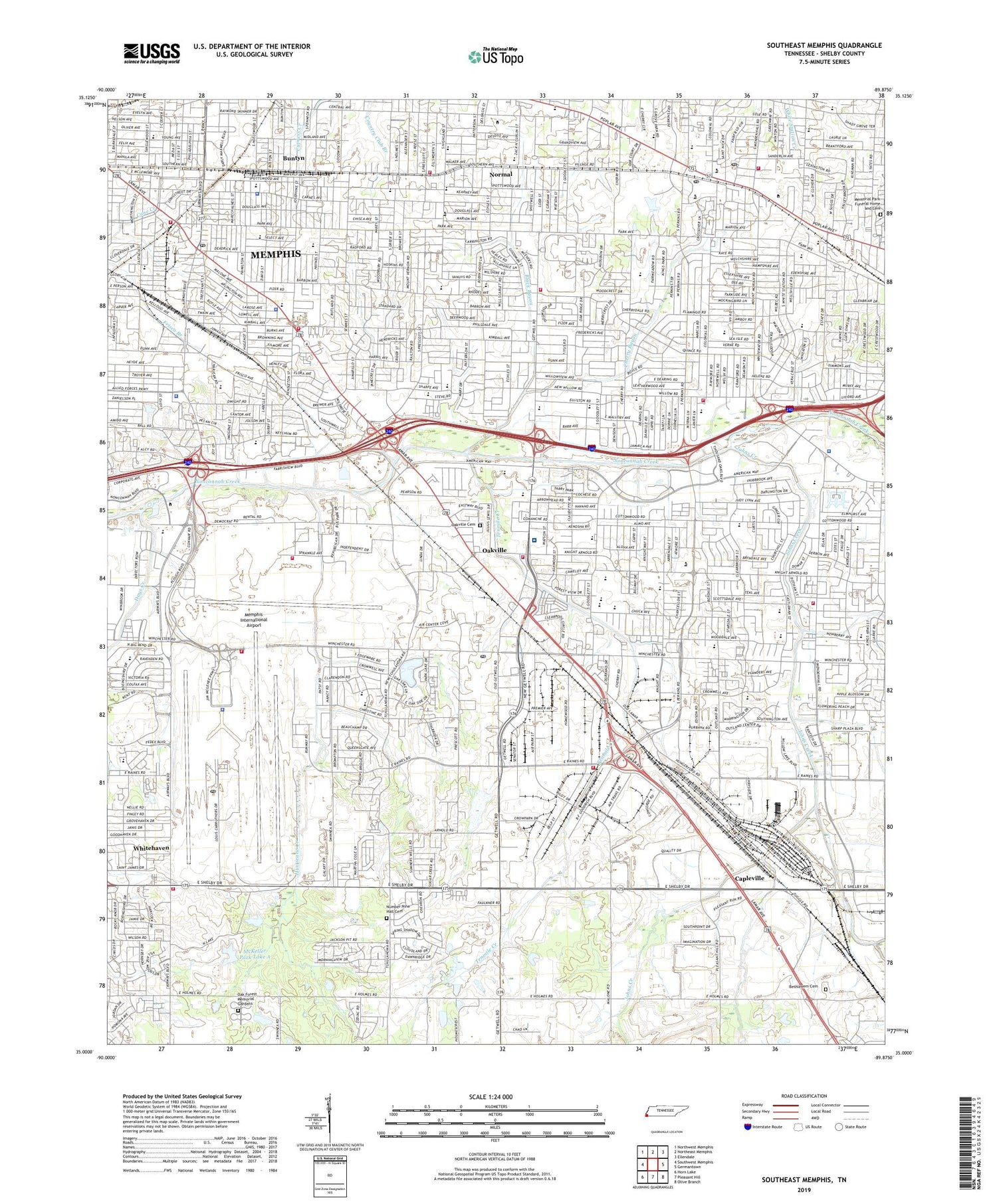 Southeast Memphis Tennessee US Topo Map Image