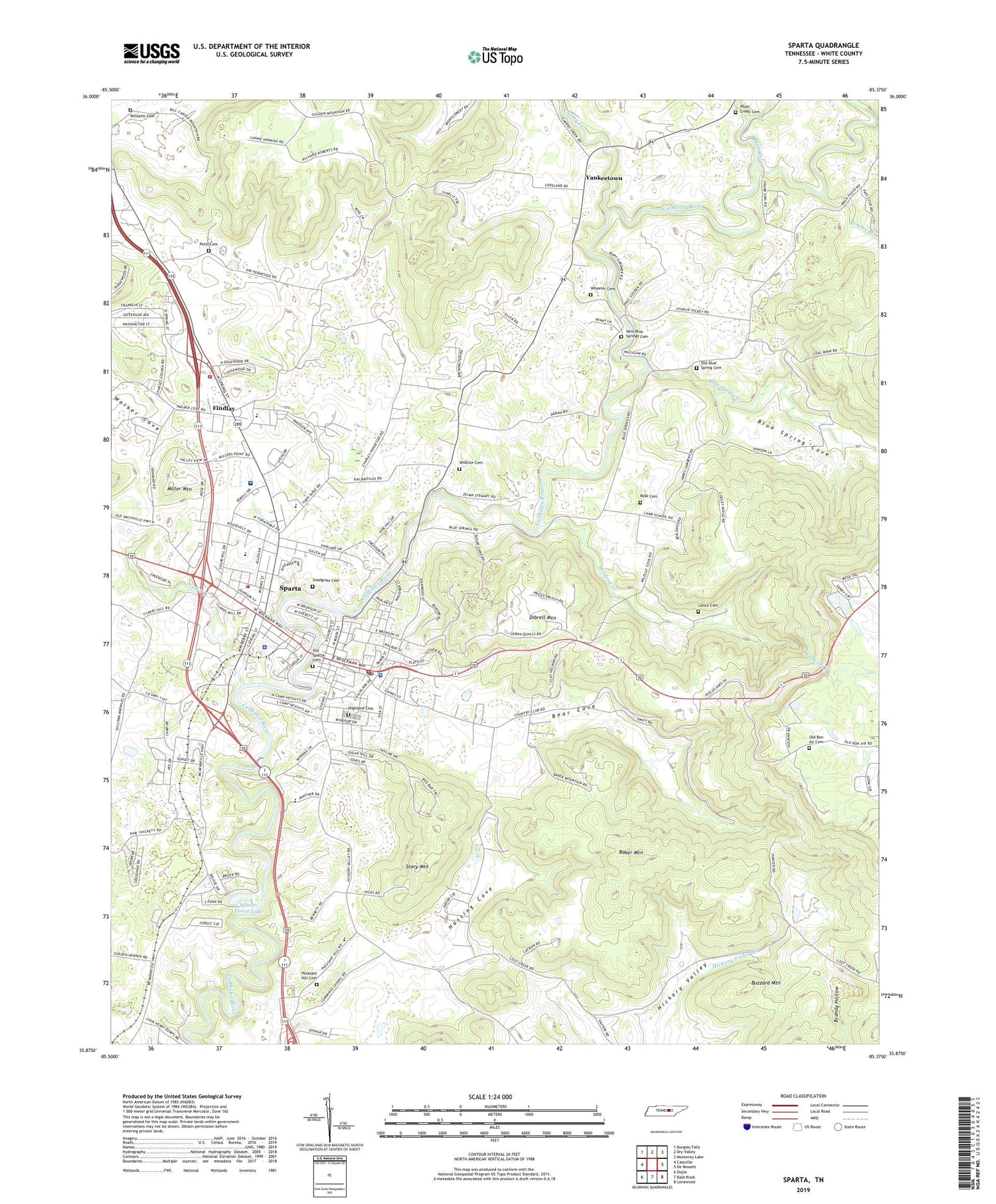 Sparta Tennessee US Topo Map Image