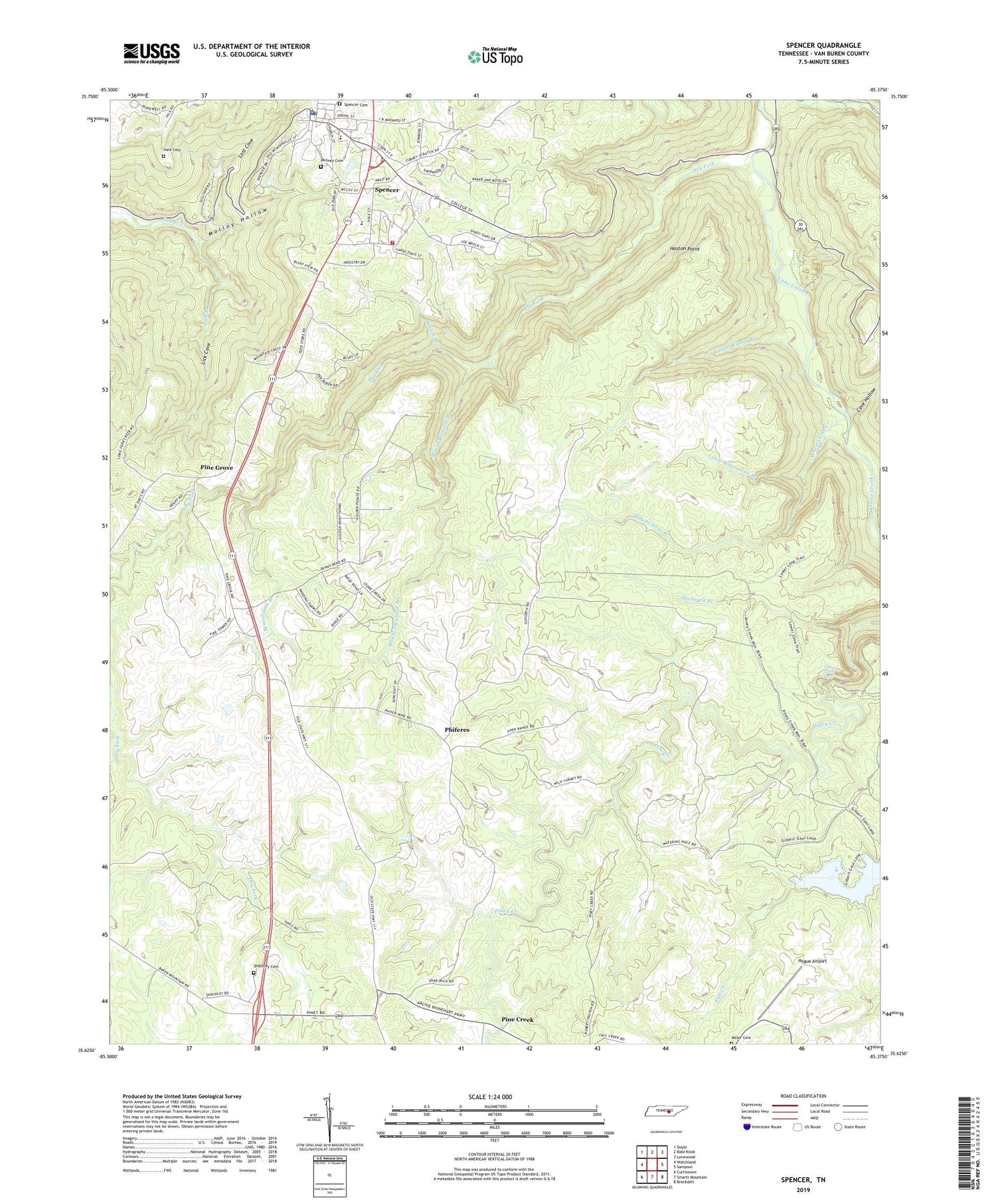 Spencer Tennessee US Topo Map Image