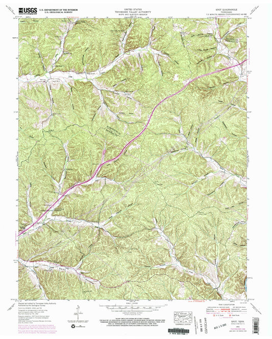 Classic USGS Spot Tennessee 7.5'x7.5' Topo Map Image