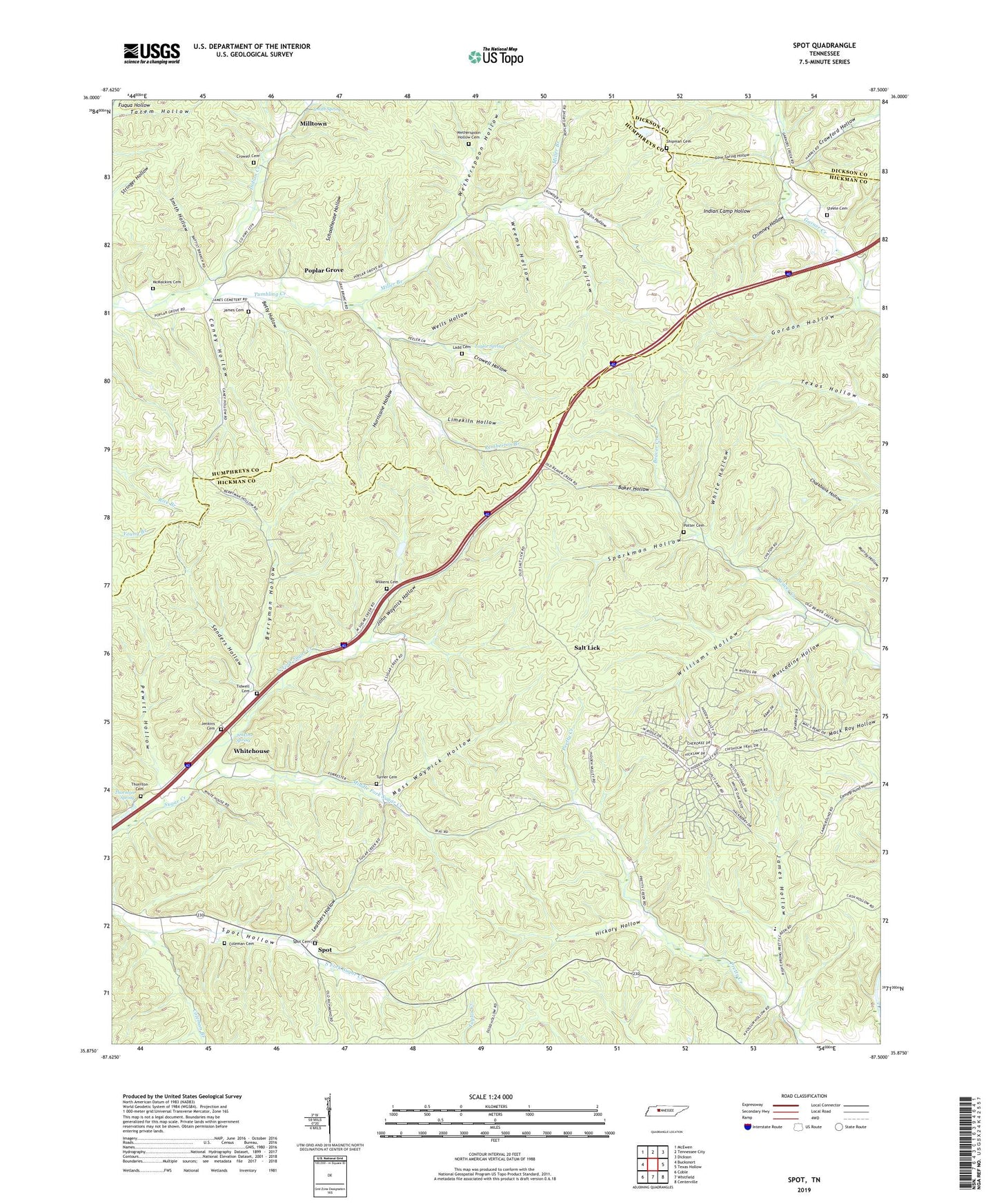 Spot Tennessee US Topo Map Image