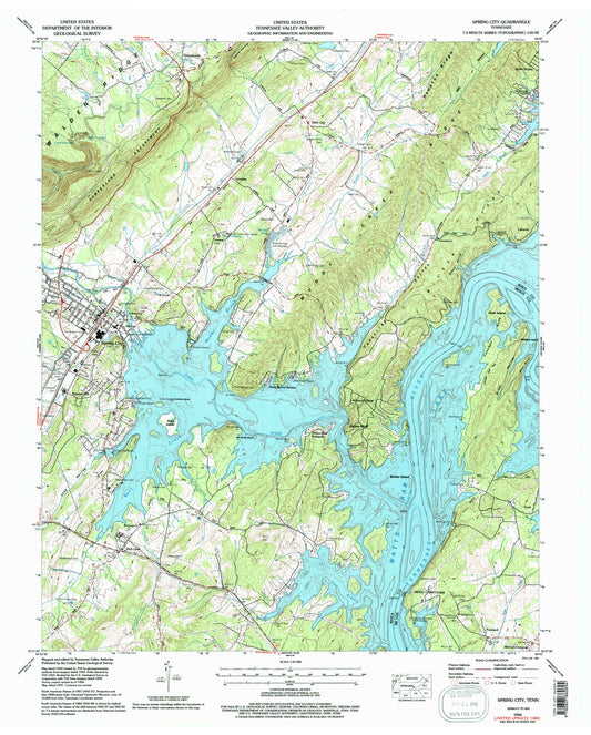 Classic USGS Spring City Tennessee 7.5'x7.5' Topo Map Image