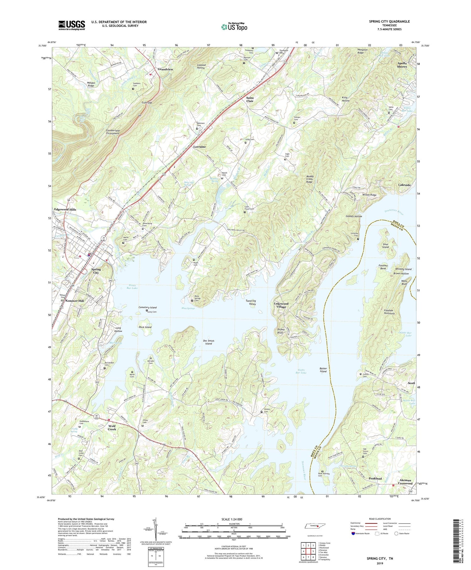 Spring City Tennessee US Topo Map Image