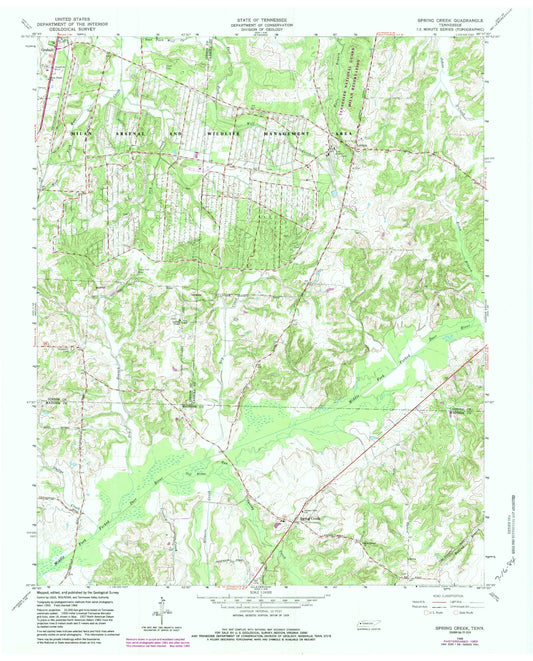 Classic USGS Spring Creek Tennessee 7.5'x7.5' Topo Map Image