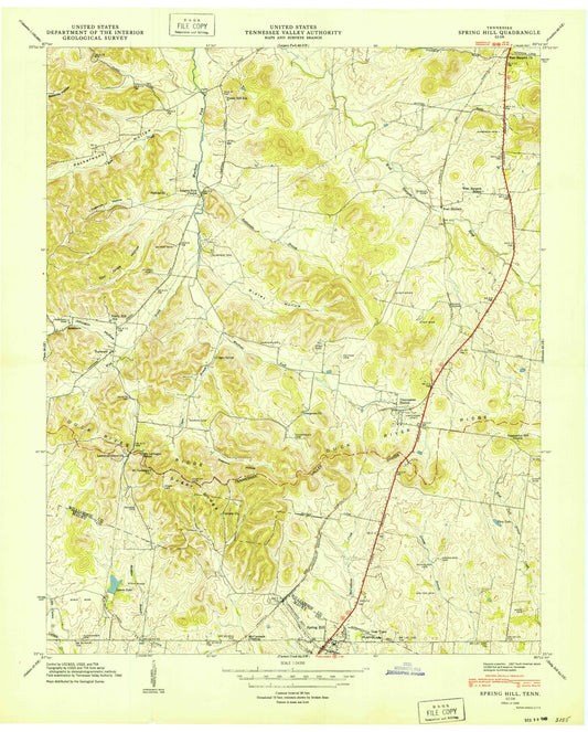 Classic USGS Spring Hill Tennessee 7.5'x7.5' Topo Map Image