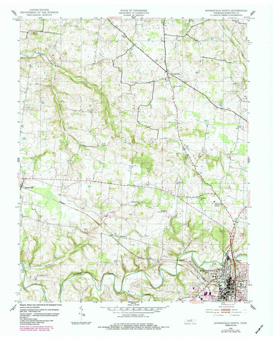Classic USGS Springfield North Tennessee 7.5'x7.5' Topo Map Image