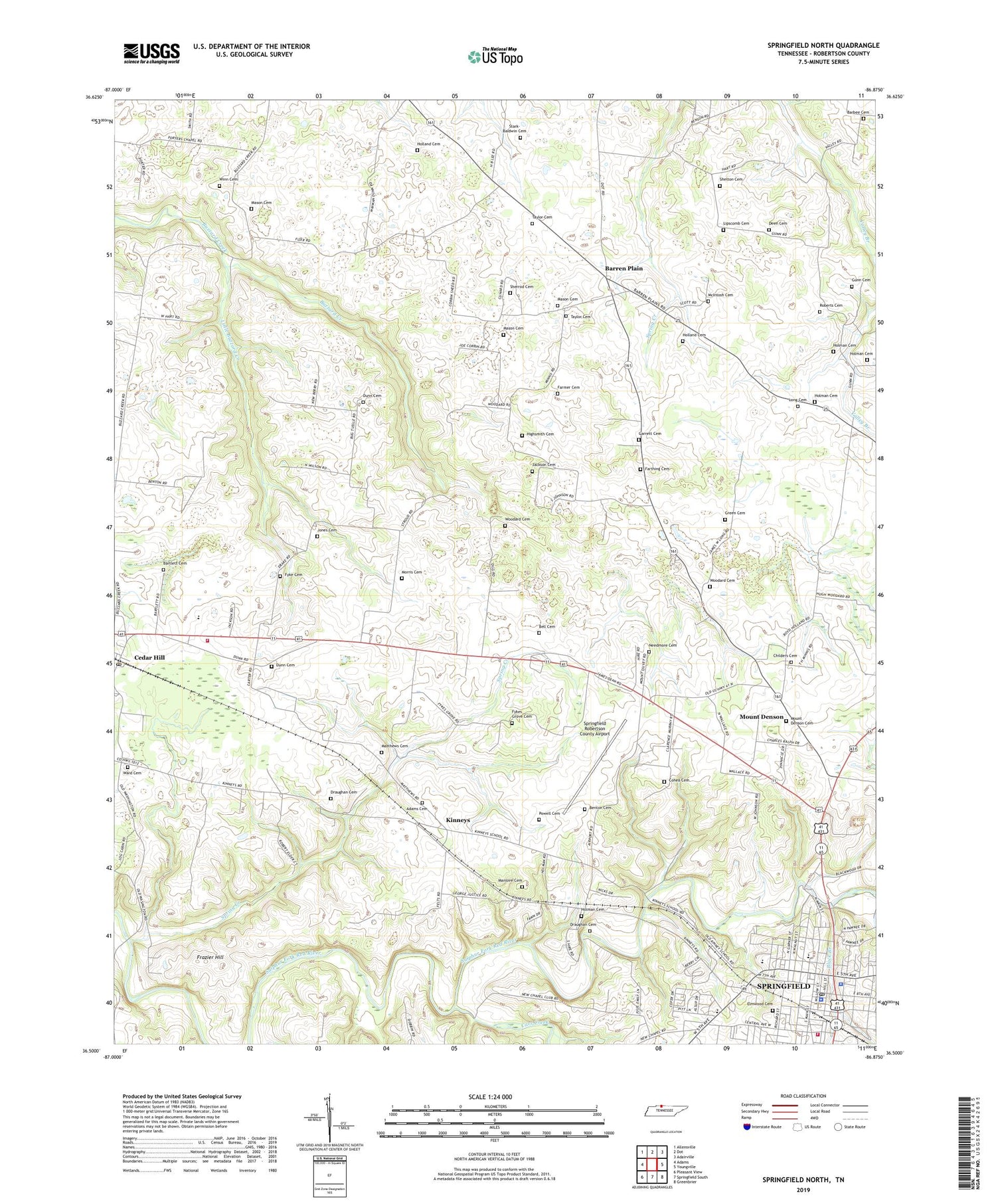 Springfield North Tennessee US Topo Map Image