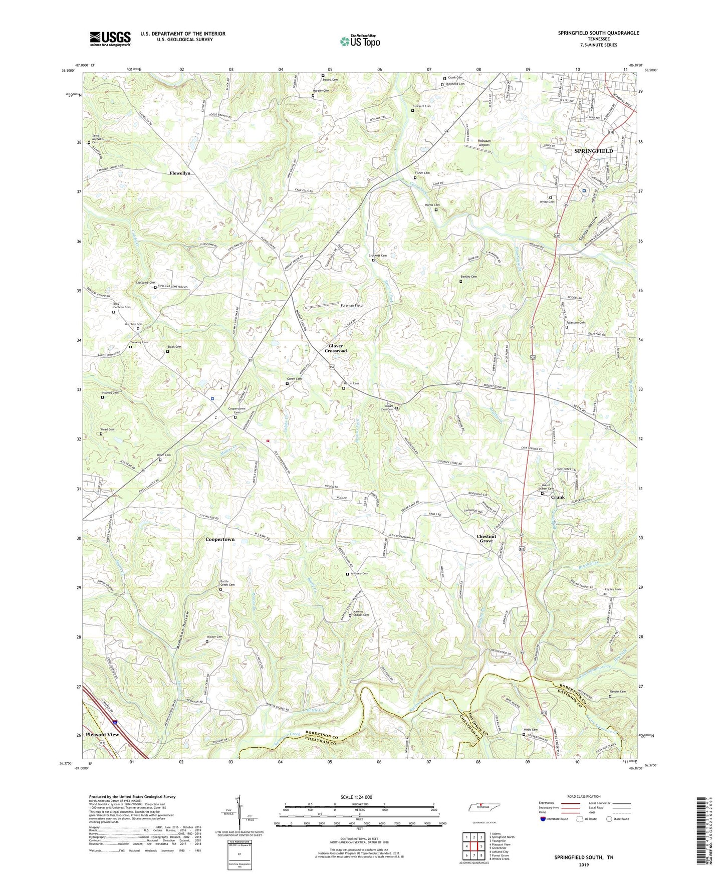 Springfield South Tennessee US Topo Map Image